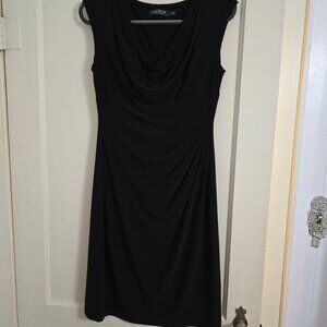 10 Lauren Ralph Lauren Black Rushed Faux Wrap Lined Cap Sleeve Dress